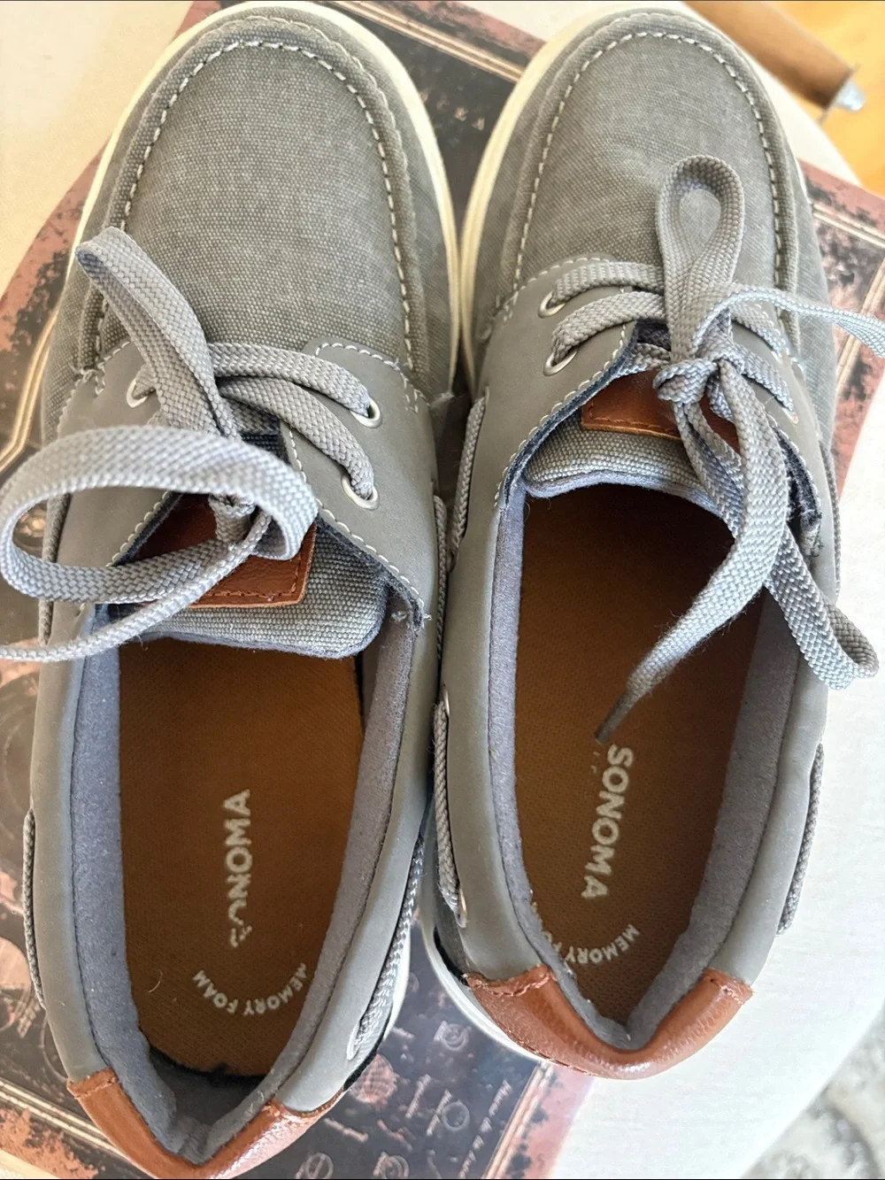 Sonoma Boys Casual Gray Canvas Boat Shoes with Brown Accent.. only worn once!